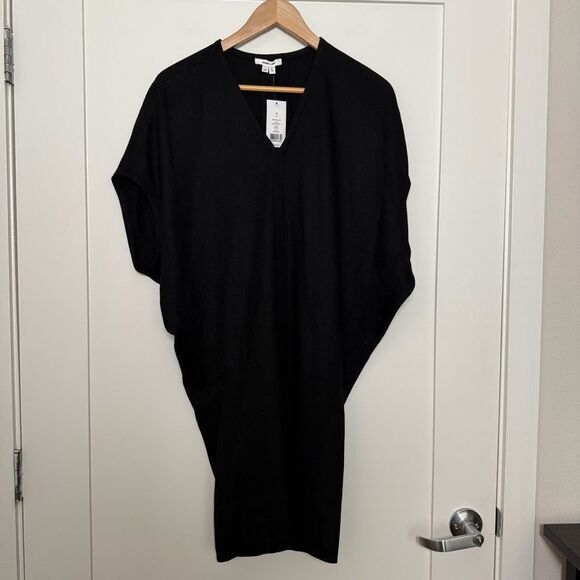 Helmut Lang Sonar Dress Sz XS Petite Black Wool V Neck Minimalist Event Feminine - Picture 1 of 13